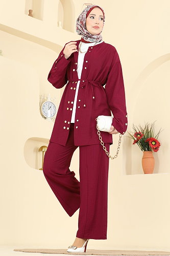 moda selvim طقم خمري 3299HBS856 - Thumbnail