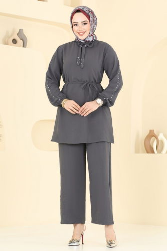moda selvim طقم رمادي غامق 329HBS856 - Thumbnail