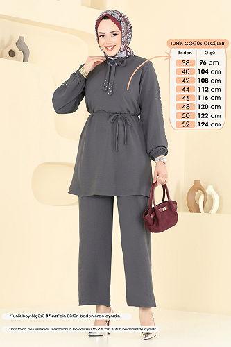 moda selvim طقم رمادي غامق 329HBS856 - Thumbnail