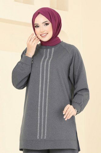 moda selvim طقم رمادي غامق 331DVL817 - Thumbnail