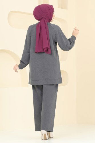 moda selvim طقم رمادي غامق 331DVL817 - Thumbnail