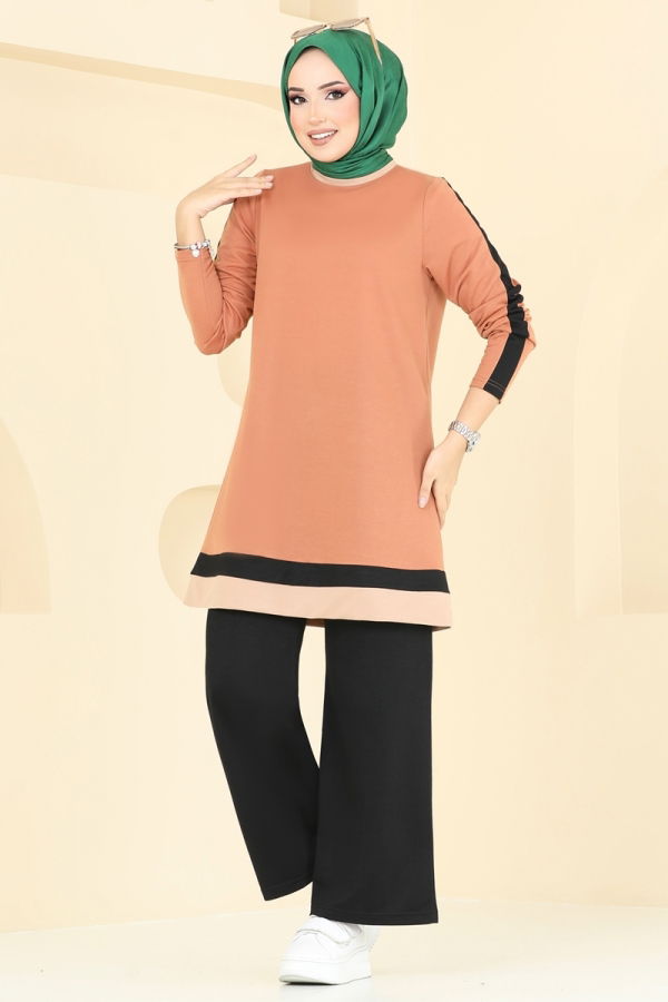 Modaselvim Hijab Combinations Combined 332DVL817 Tan & Black