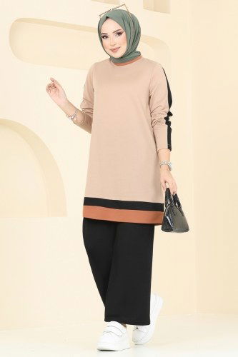 moda selvim طقم بيج وأسود 332DVL817 - Thumbnail