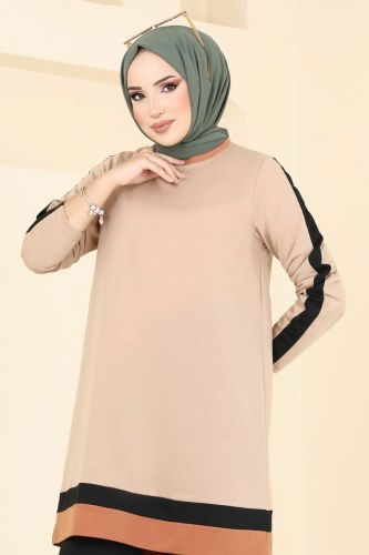moda selvim طقم بيج وأسود 332DVL817 - Thumbnail