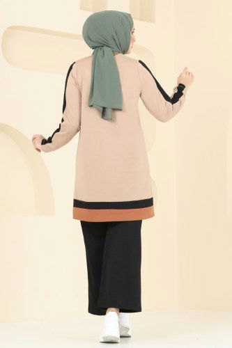 moda selvim طقم بيج وأسود 332DVL817 - Thumbnail