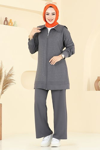 moda selvim طقم رمادي غامق 3335UZ662 - Thumbnail