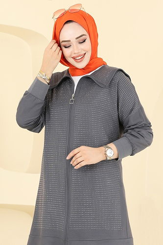 moda selvim طقم رمادي غامق 3335UZ662 - Thumbnail