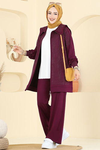 moda selvim طقم خمري 3335UZ662 - Thumbnail