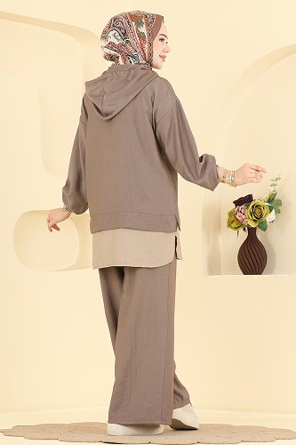 moda selvim طقم بيج غامق 3392HBS856 - Thumbnail