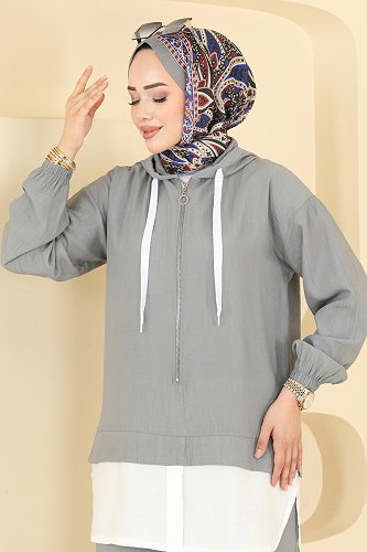 moda selvim طقم رمادي 3392HBS856 - Thumbnail