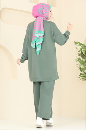 moda selvim طقم أخضر باهت 340DVL817 - Thumbnail