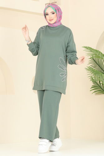 moda selvim طقم أخضر باهت 340DVL817 - Thumbnail