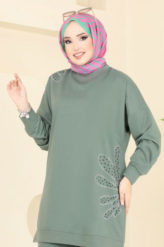moda selvim طقم أخضر باهت 340DVL817 - Thumbnail