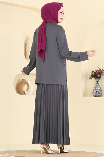 moda selvim طقم رمادي غامق 3417UZ662 - Thumbnail