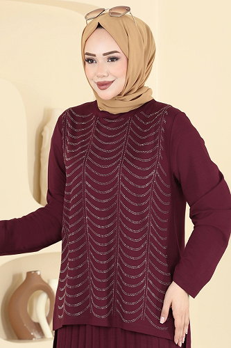 moda selvim طقم خمري 3417UZ662 - Thumbnail