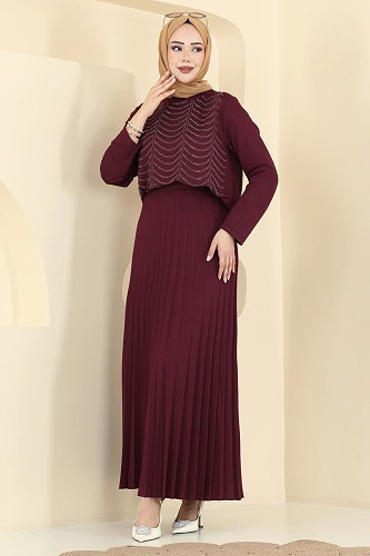 moda selvim طقم خمري 3417UZ662 - Thumbnail