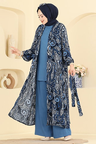 moda selvim طقم كحلي 3425BLU797 - Thumbnail
