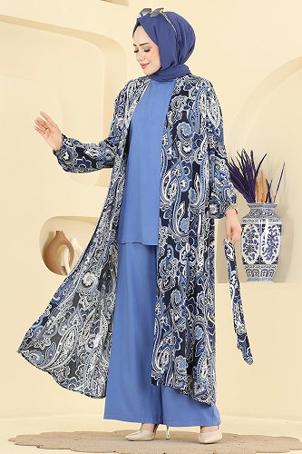 moda selvim طقم كحلي وأزرق 3425BLU797 - Thumbnail