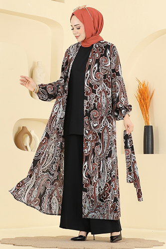 moda selvim طقم عسلي واسود 3425BLU797 - Thumbnail