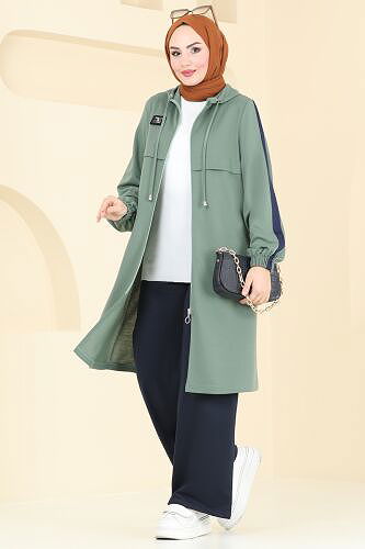 moda selvim طقم أخضر باهت وكحلي 342DVL817 - Thumbnail