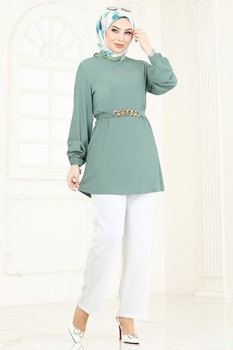 moda selvim طقم أخضر باهت وسكري 344DVL817 - Thumbnail