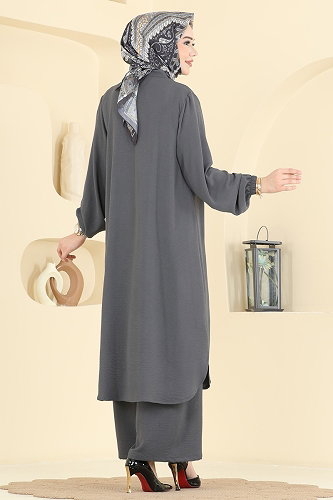 moda selvim طقم رمادي غامق 3456TRT545 - Thumbnail