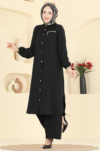 moda selvim طقم أسود 3456TRT545 - Thumbnail