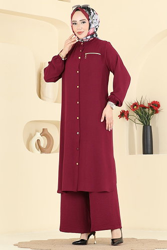 moda selvim طقم خمري 3456TRT545 - Thumbnail