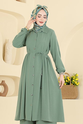 moda selvim طقم أخضر عشبي 3457TRT545 - Thumbnail