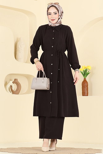 moda selvim طقم بني غامق 3457TRT545 - Thumbnail