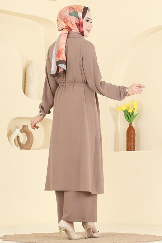 moda selvim طقم بيج غامق 3457TRT545 - Thumbnail