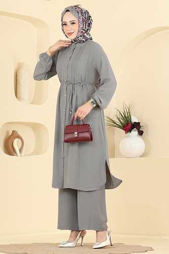 moda selvim طقم رمادي فاتح 3458TRT545 - Thumbnail