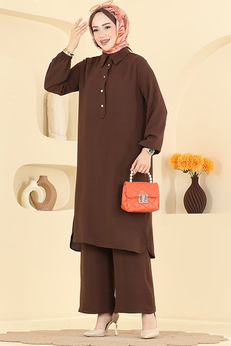 moda selvim طقم بني 3459TRT545 - Thumbnail