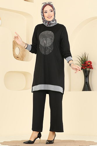 moda selvim طقم أسود 3462UZ662 - Thumbnail