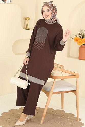 moda selvim طقم بني 3462UZ662 - Thumbnail