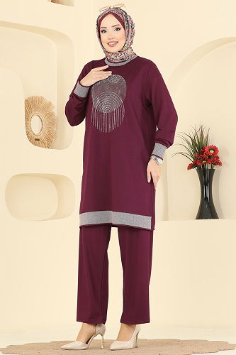 moda selvim طقم خمري 3462UZ662 - Thumbnail