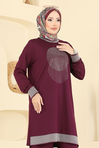 moda selvim طقم خمري 3462UZ662 - Thumbnail