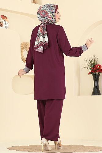 moda selvim طقم خمري 3462UZ662 - Thumbnail