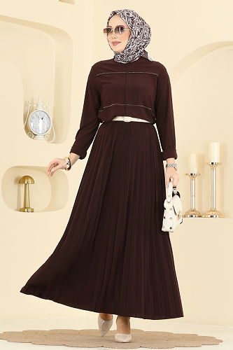 moda selvim طقم بني 3483UZ662 - Thumbnail