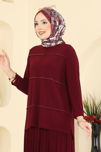 moda selvim طقم خمري 3483UZ662 - Thumbnail