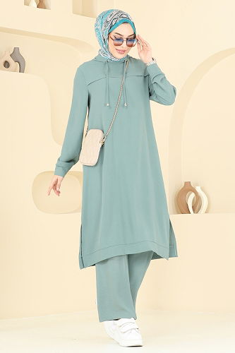 moda selvim طقم أخضر باهت 348DVL817 - Thumbnail