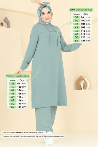 moda selvim طقم أخضر باهت 348DVL817 - Thumbnail