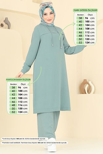 moda selvim طقم أخضر باهت 348DVL817 - Thumbnail