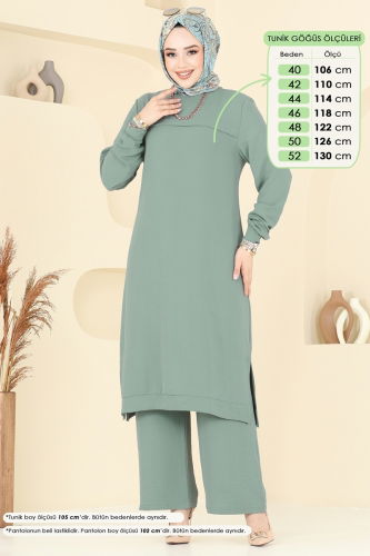 moda selvim طقم أخضر باهت 350DVL817 - Thumbnail