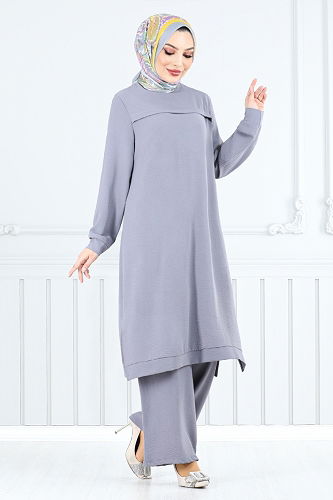 moda selvim طقم رمادي 351DVL897-M - Thumbnail