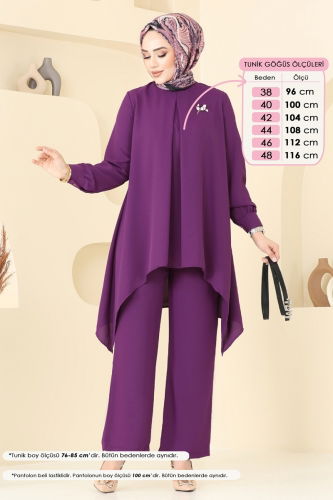 moda selvim طقم أرجواني 353ASN888 - Thumbnail