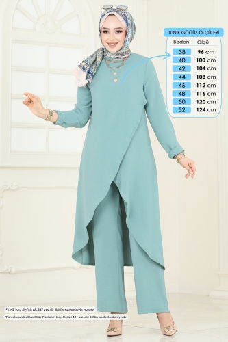 moda selvim طقم أخضر باهت 353DVL817 - Thumbnail