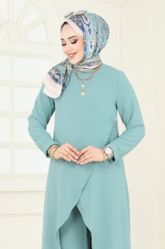 moda selvim طقم أخضر باهت 353DVL817 - Thumbnail