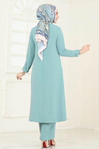 moda selvim طقم أخضر باهت 353DVL817 - Thumbnail