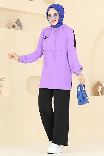 moda selvim طقم ليلكي وأسود 358DVL817 - Thumbnail